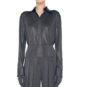 Norma Kamali Charcoal Gray Shirt W Collar Stand, XXS